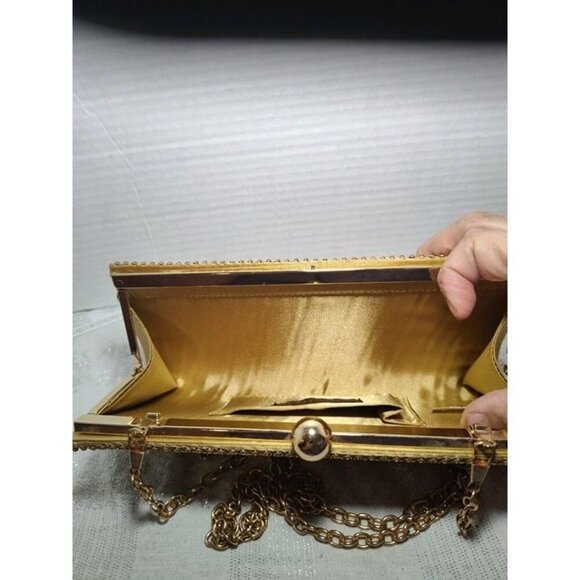 Vintage Retro Caziar Chainmail Clutch Bag Matte Gold With Clasp Chain Strap - Picture 12 of 12